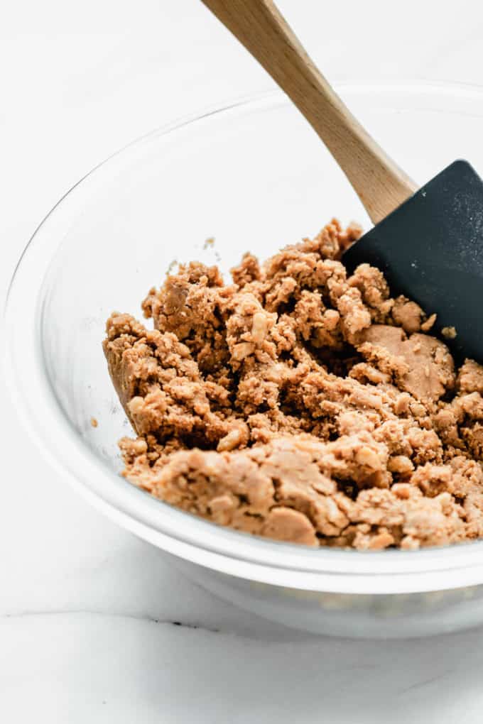 peanut butter protein bar dough in a mixing bowl