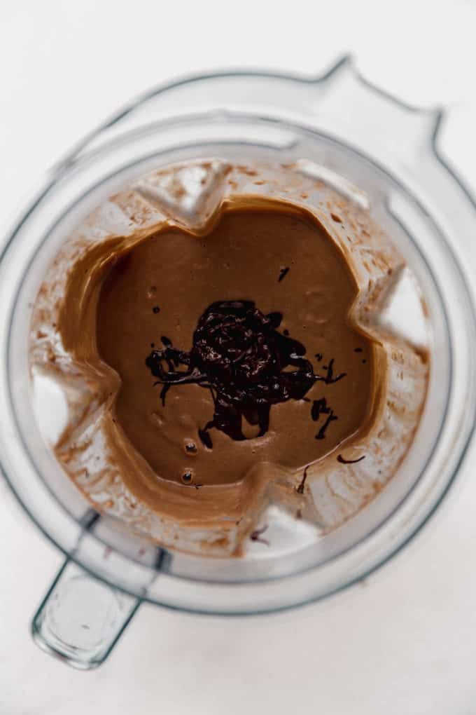 chocolate pudding and melted chocolate in a blender