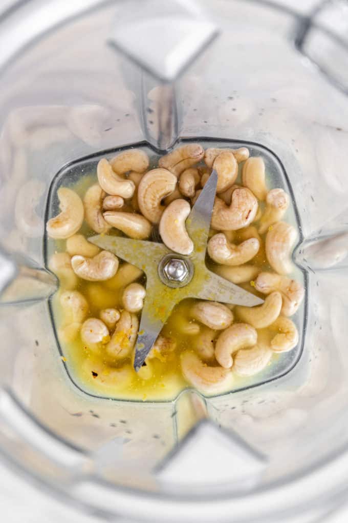 cashews, water and nutritional yeast in a blender
