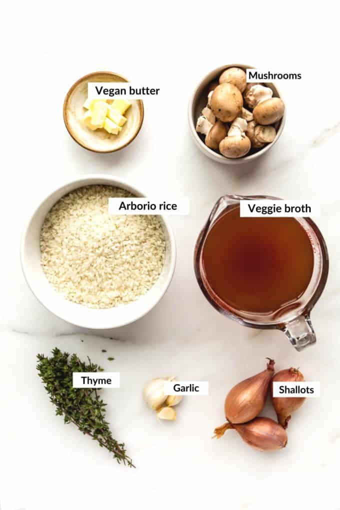 ingredients to make vegan mushroom risotto