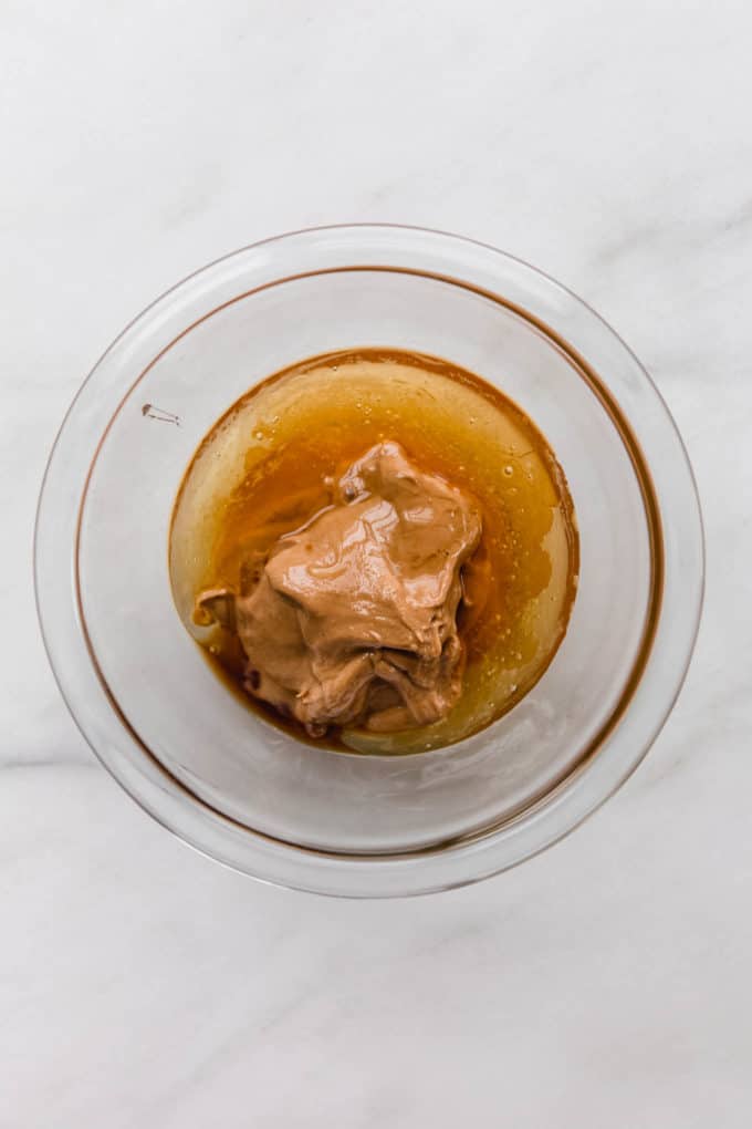 honey and cashew butter in a mixing bowl