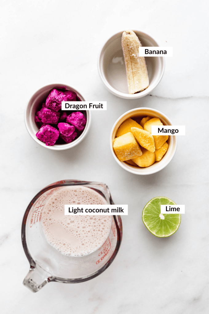 Ingredients for a dragon fruit smoothie