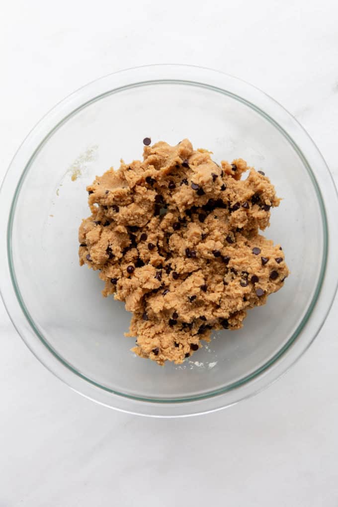 no bake cookie dough in a mixing bowl