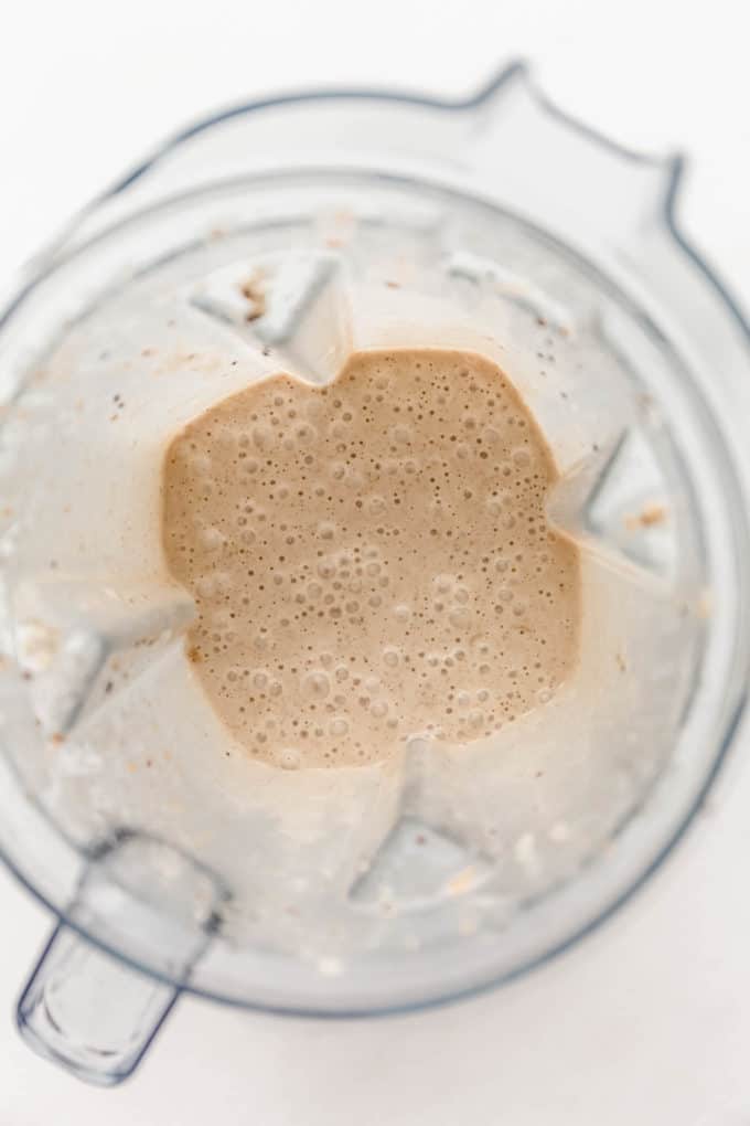 peanut butter banana smoothie in a blender