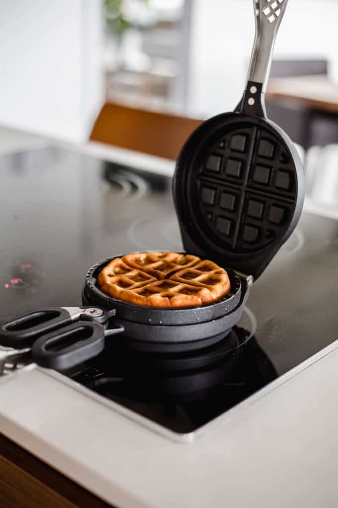 A waffle in a waffle press