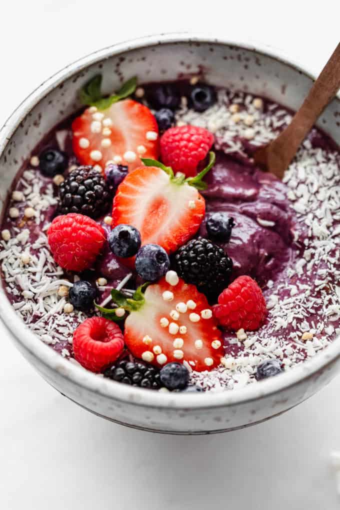 Mixed berries on top of an Acai bowl