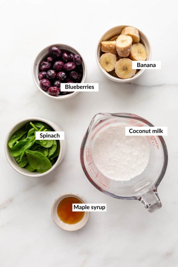 Ingredients for blueberry spinach smoothie