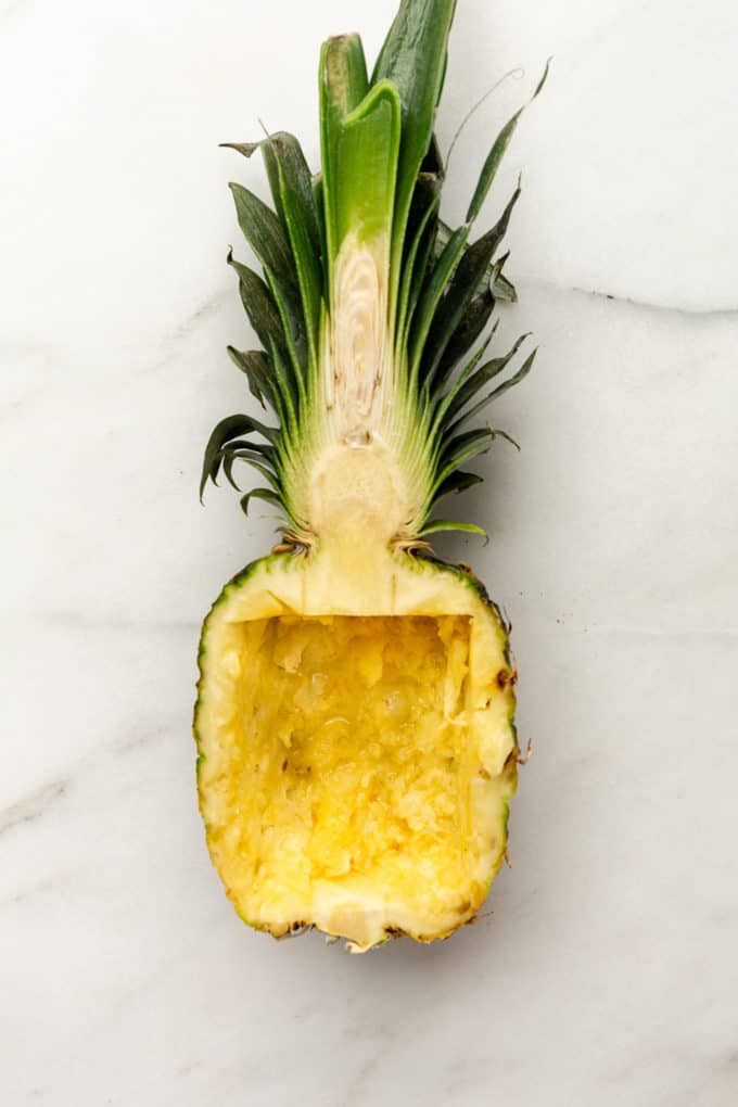 A hollowed out pineapple