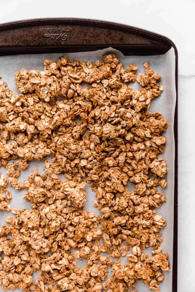 peanut butter granola baked in a pan