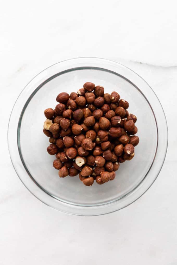 hazelnuts in a clear bowl