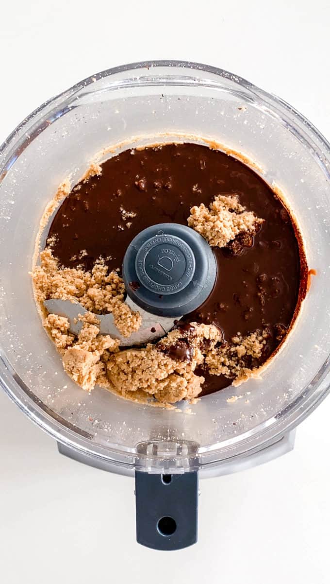 hazelnut butter and melted chocolate in a food processor
