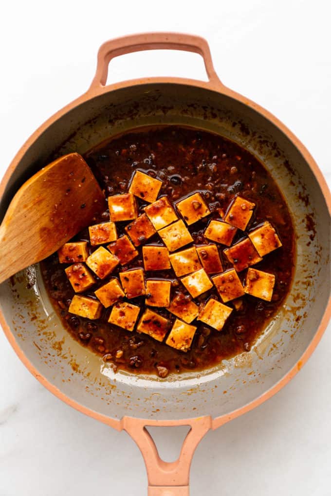 mapo tofu in a pan