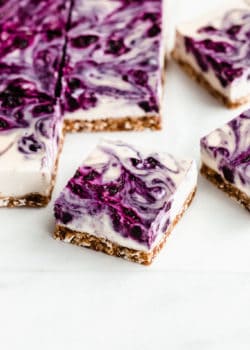A vegan blueberry cheesecake bar