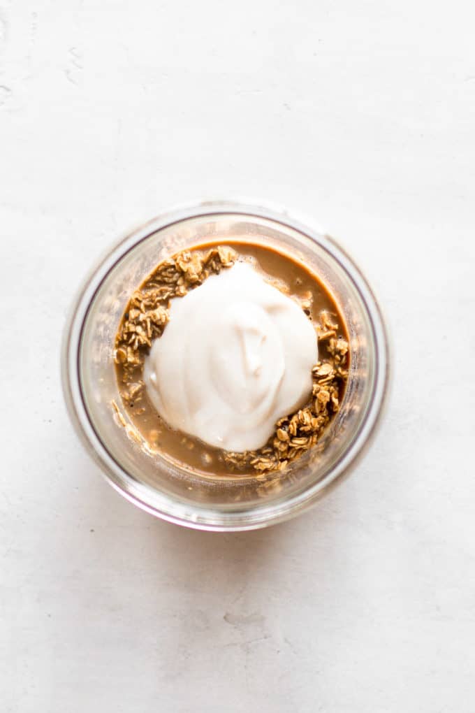 oats with coffee and yogurt in a cup