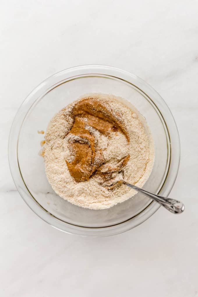 almond flour and peanut butter in a mixing bowl