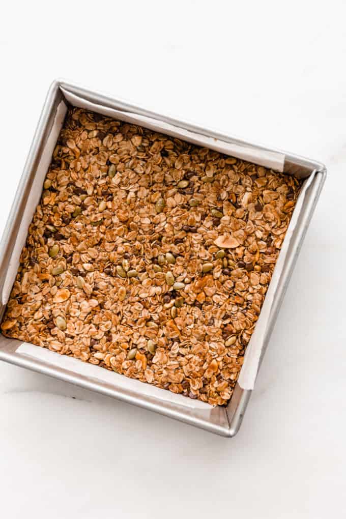 baked muesli bars in a square pan