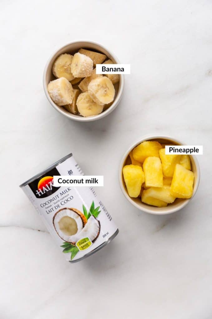 Ingredients for a pina colada smoothie