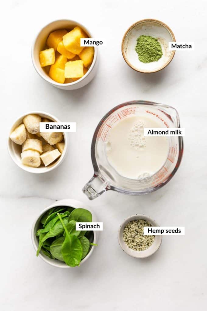ingredients to make a matcha smoothie