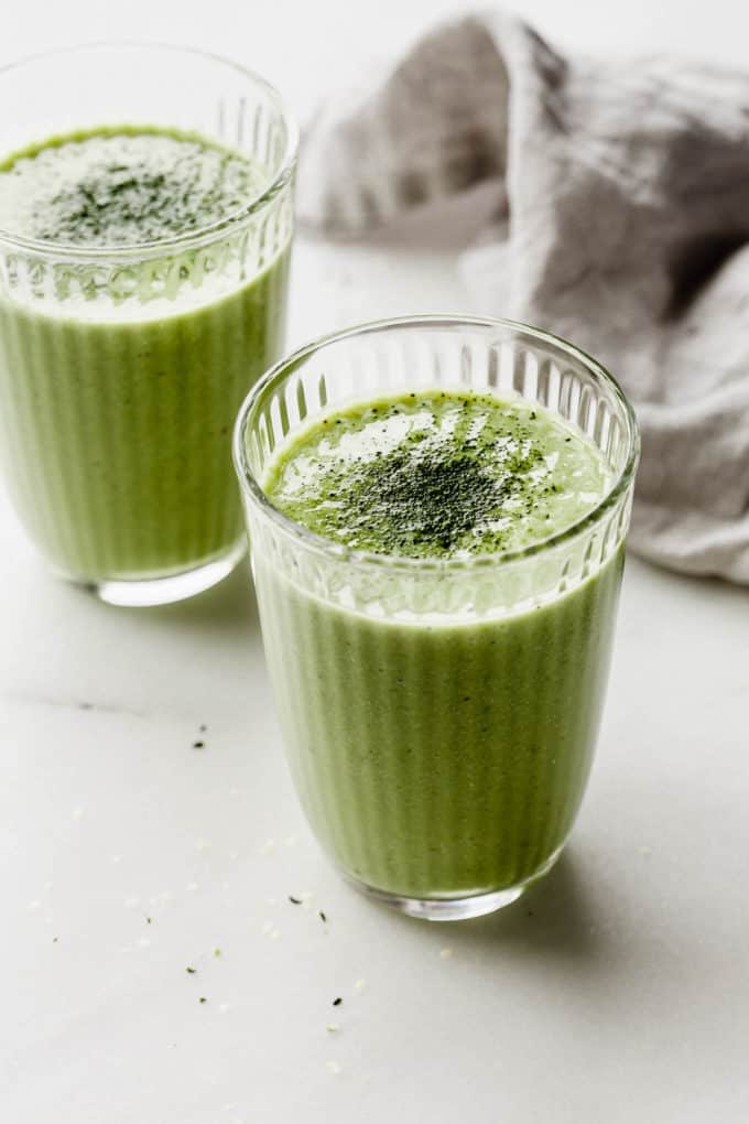 two glasses of matcha smoothie