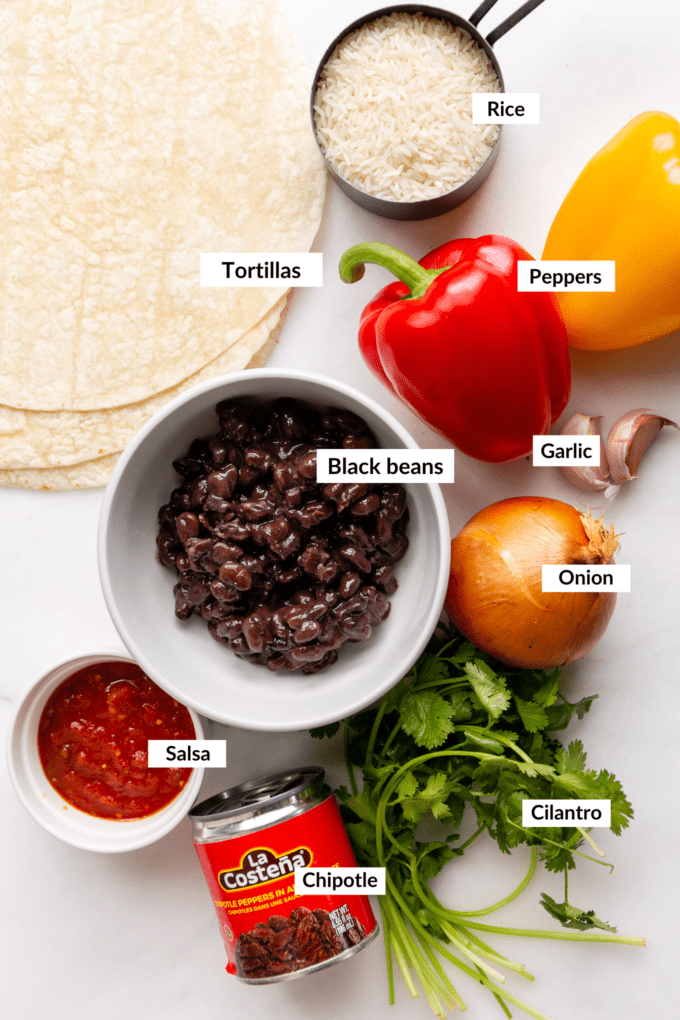 Ingredients to make veggie burritos