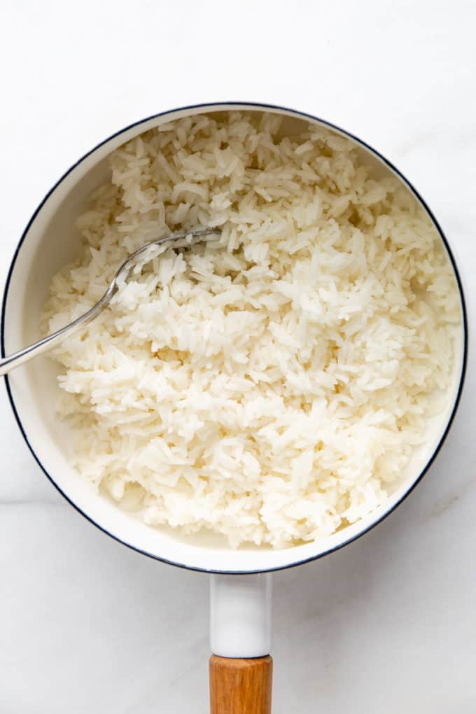 rice in a white pot