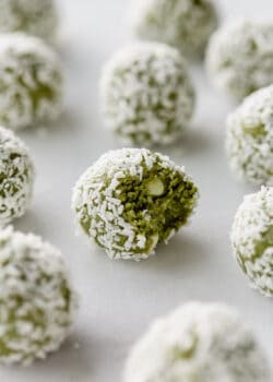 matcha bites on a marble counter