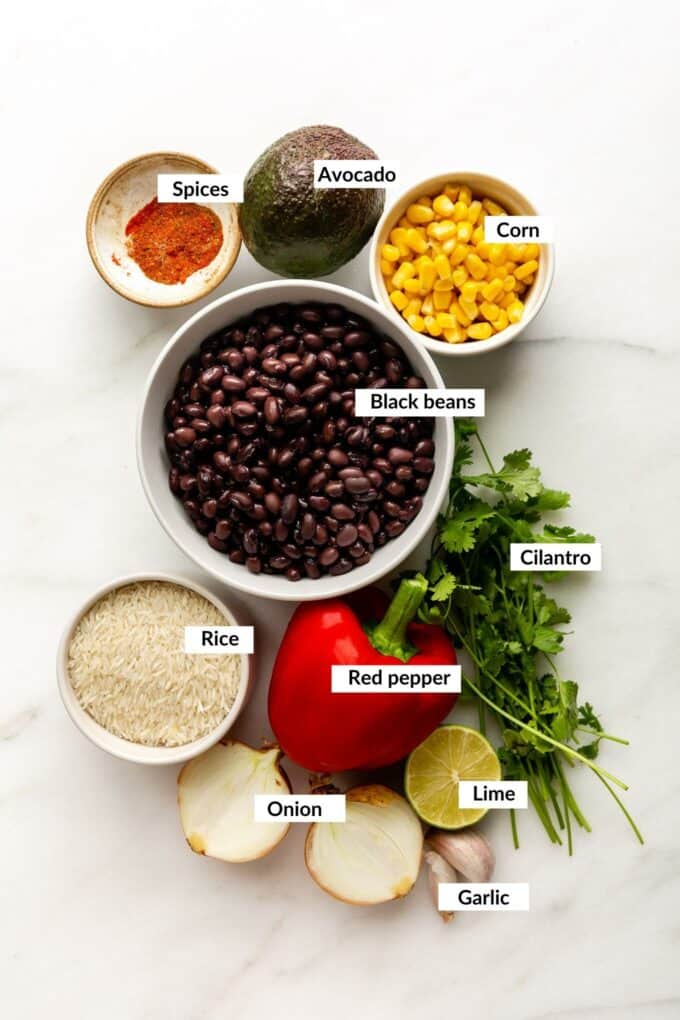 ingredients to make vegan burrito bowls