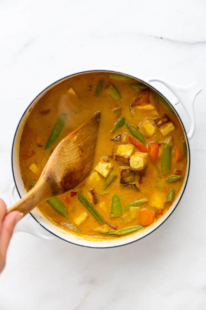 massaman curry in a white pot