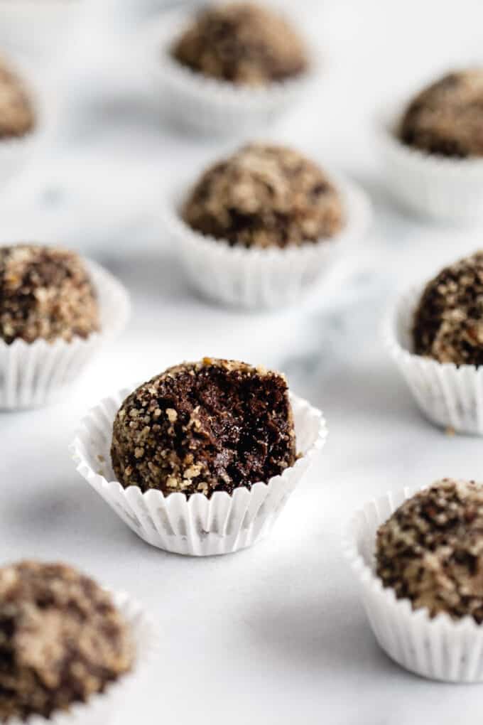 chocolate date balls in mini muffin liners