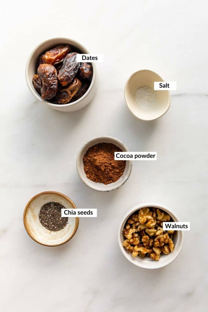 ingredients to make chocolate date balls