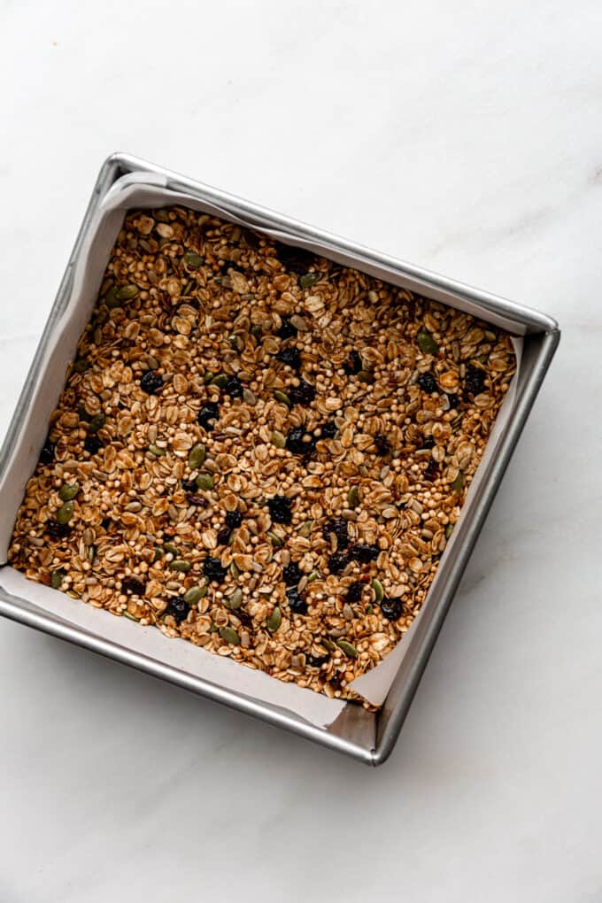 baked granola bars in a pan