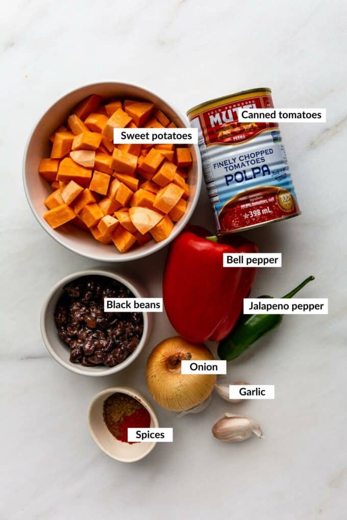 Ingredients for sweet potato chili
