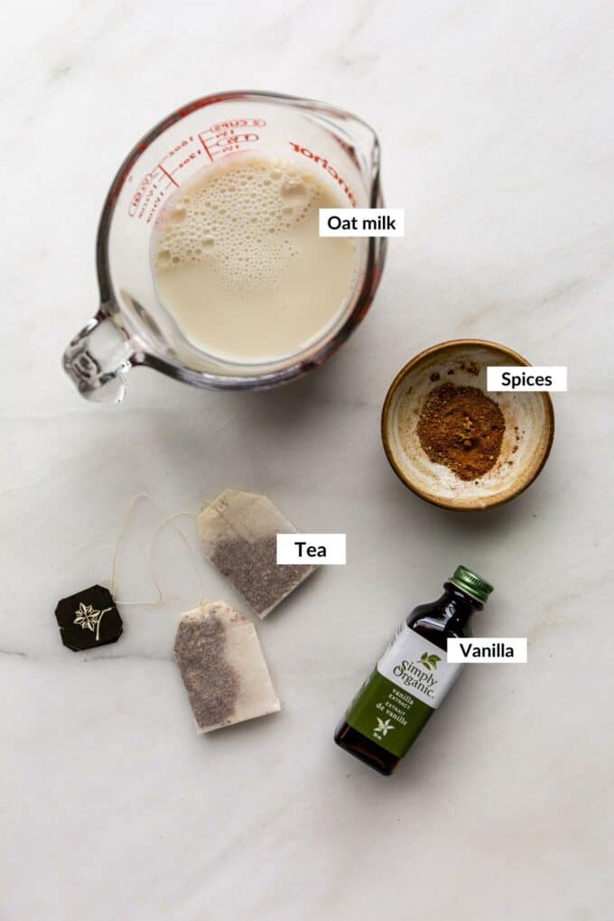 Ingredients for a chai latte
