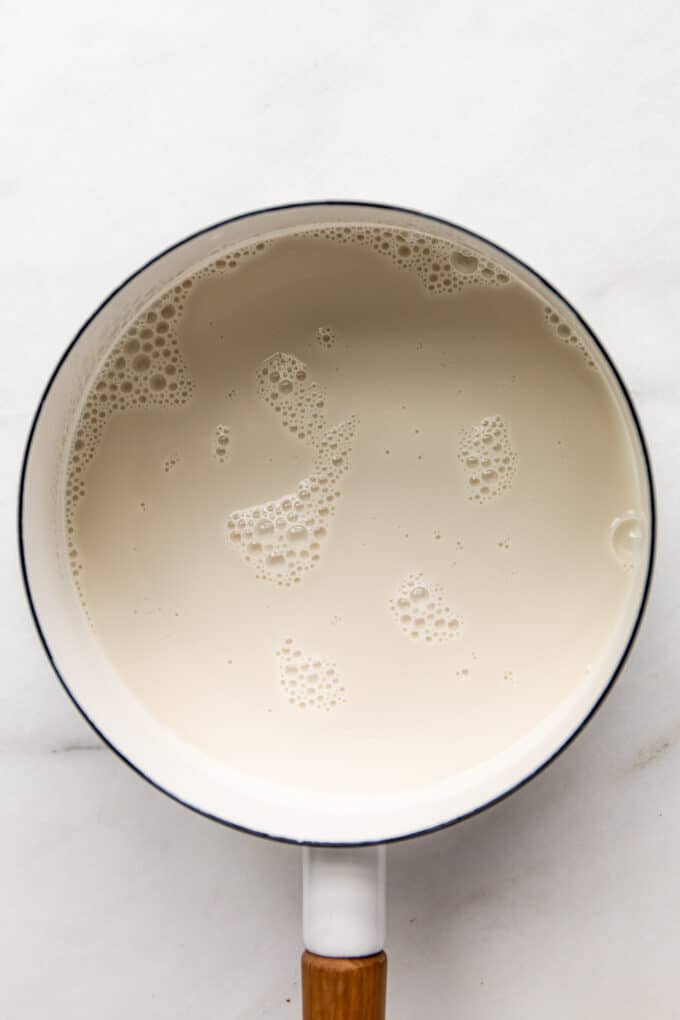 oat milk in a white pot