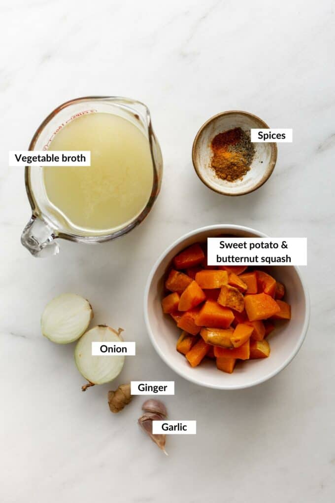 ingredients for butternut squash sweet potato soup
