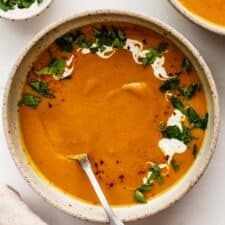 Roasted Carrot Sweet Potato Ginger Soup