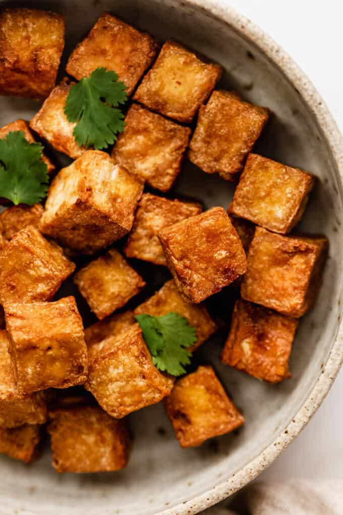 crispy air fryer tofu in a bowl