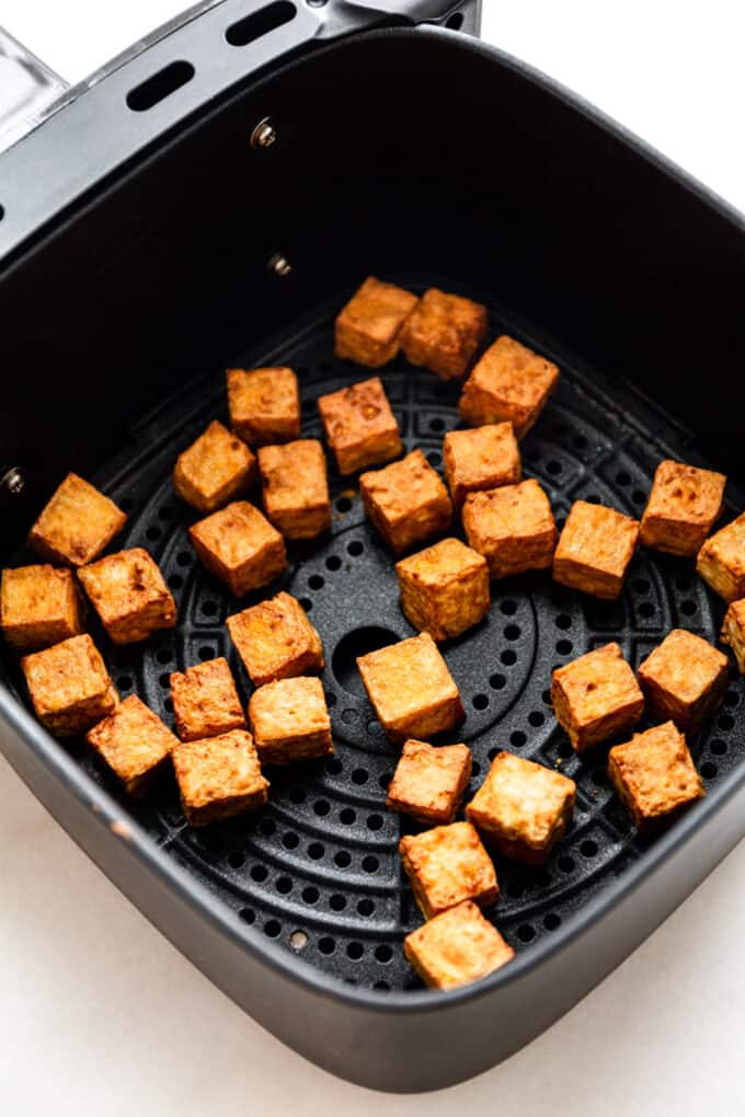 crispy air fryer tofu in an air fryer