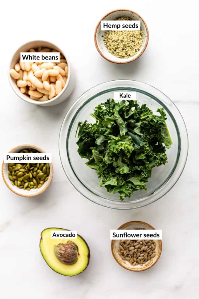 ingredients for kale white bean salad