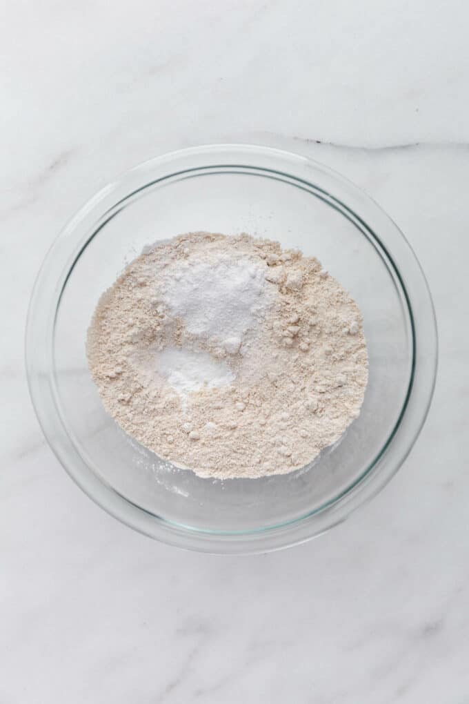 oat flour and baking soda in a mixing bowl