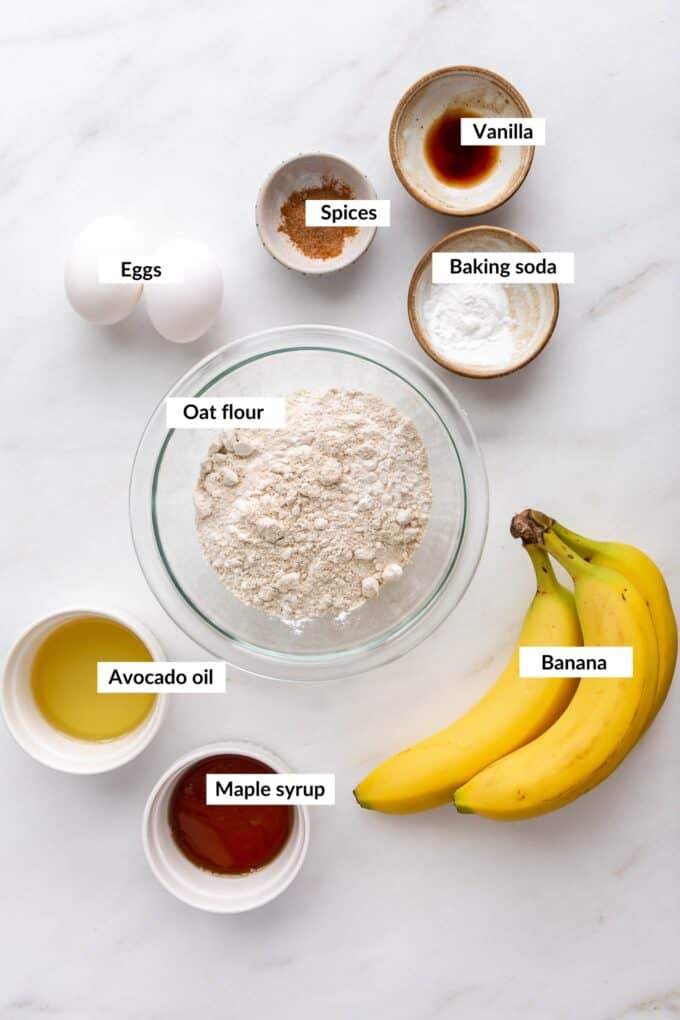 ingredients to make oat flour banana muffins