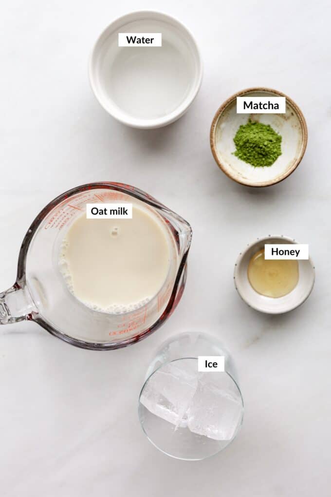 ingredients for iced matcha latte