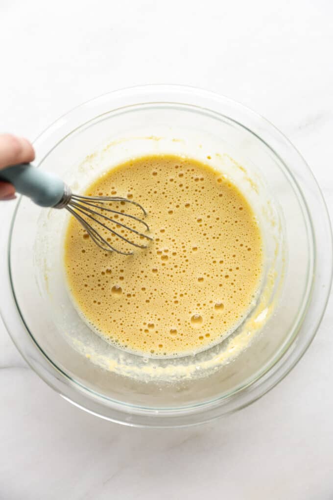 chickpea flour omelette batter in a mixing bowl