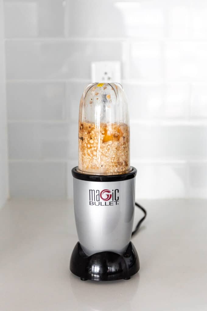 cookie baked oats ingredients in a hand blender