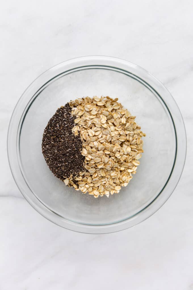 chia seeds and oats in a mixing bowl