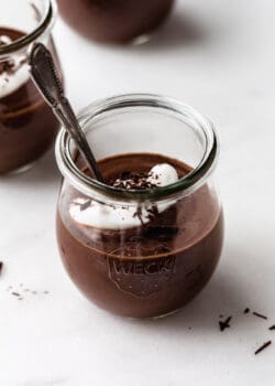 vegan chocolate pudding in a cup with a spoon