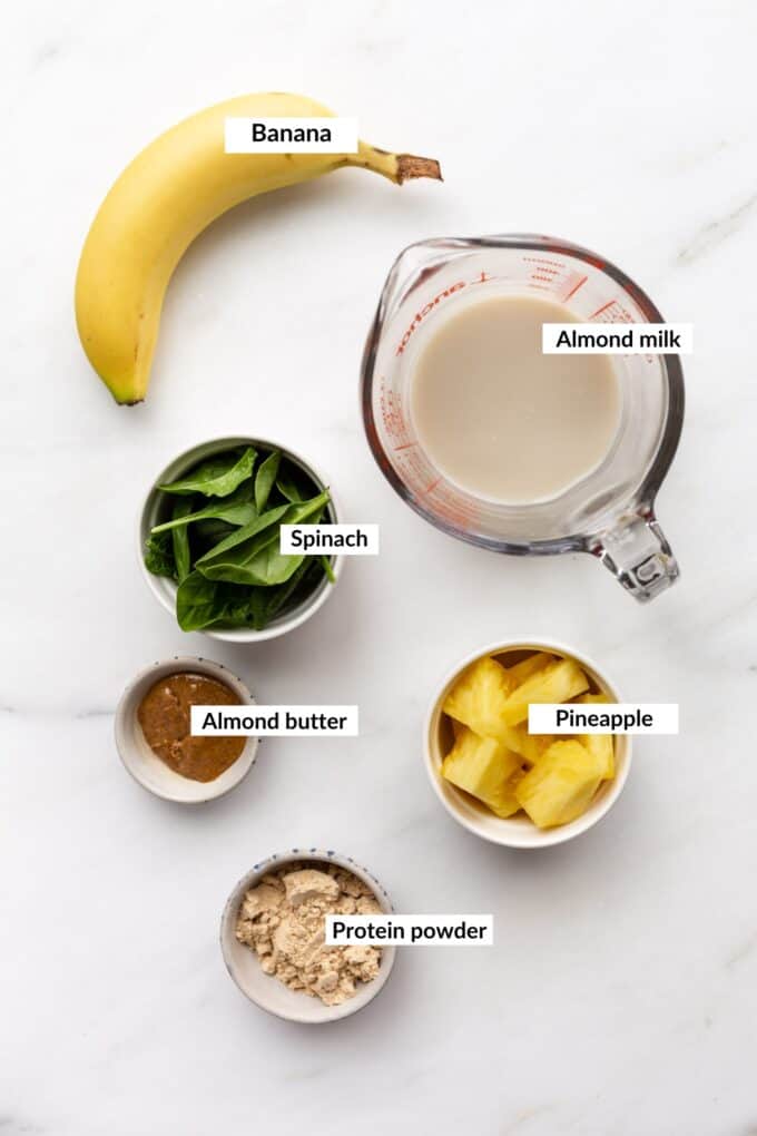 ingredients for a green protein smoothie