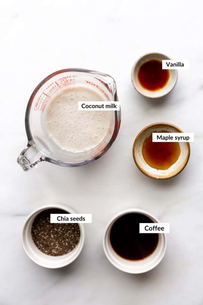 Ingredients for coffee chia pudding