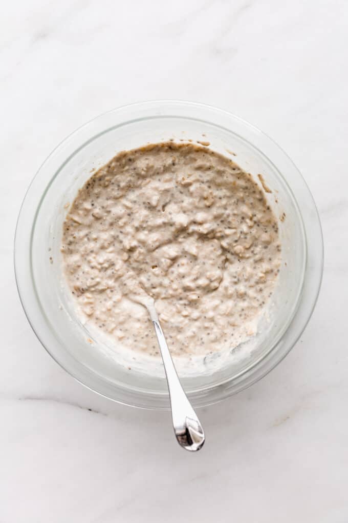 banana overnight oats in a large bowl