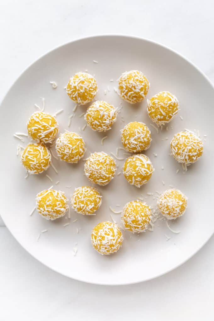lemon bliss balls on a plate